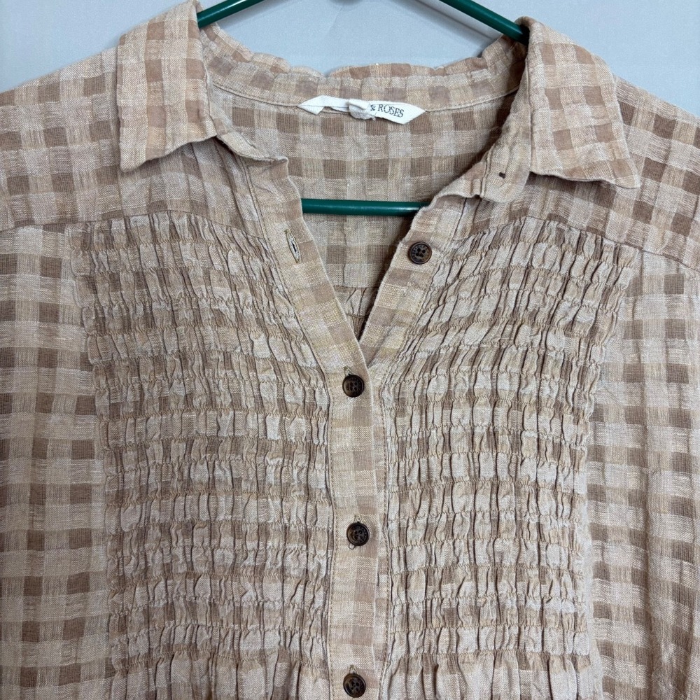 Cabbages & Roses Tunic UK 10 US 6 Tan Linen Cotton Lagenlook Oversize Button Top - Picture 10 of 14